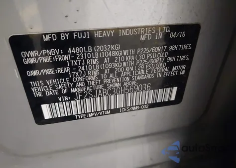 2016 Subaru Forester 2.5I из США, поврежденный, VIN JF2SJABC3GH569036